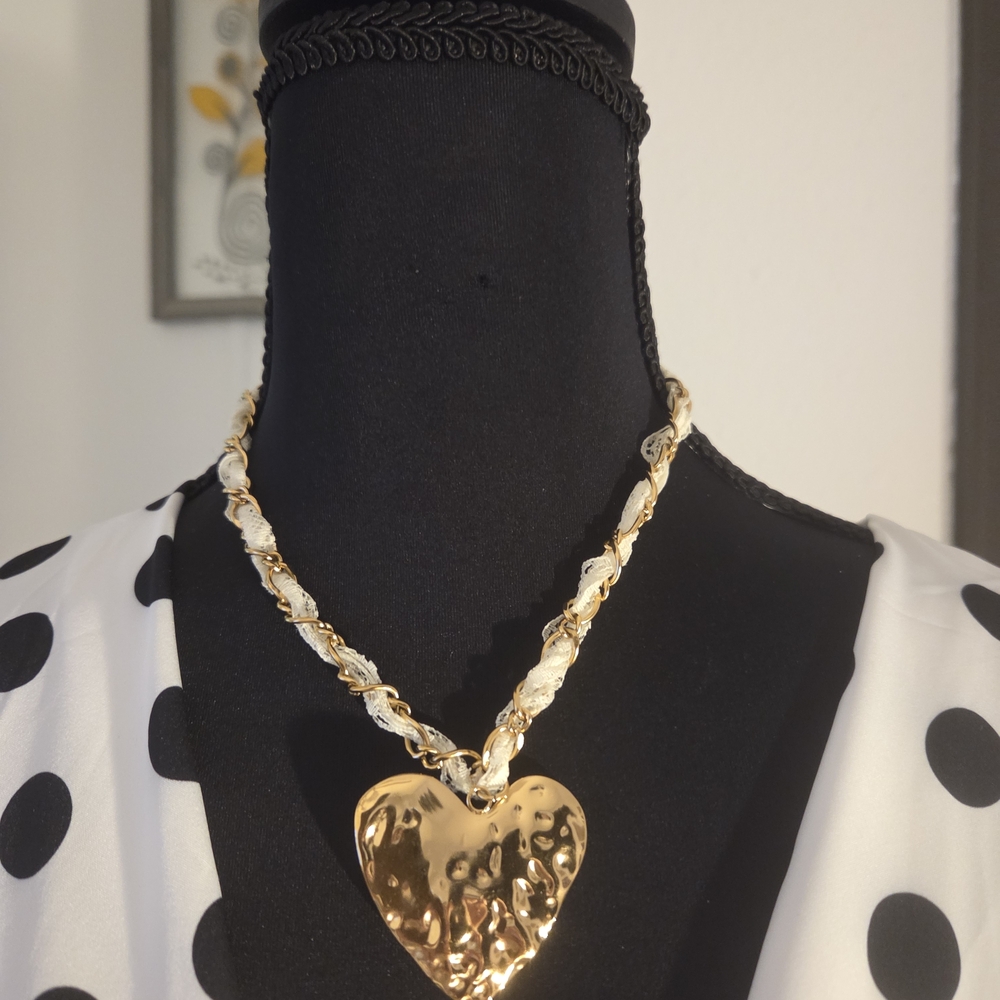 Gold Heart Pendant Necklace with Twisted Chain